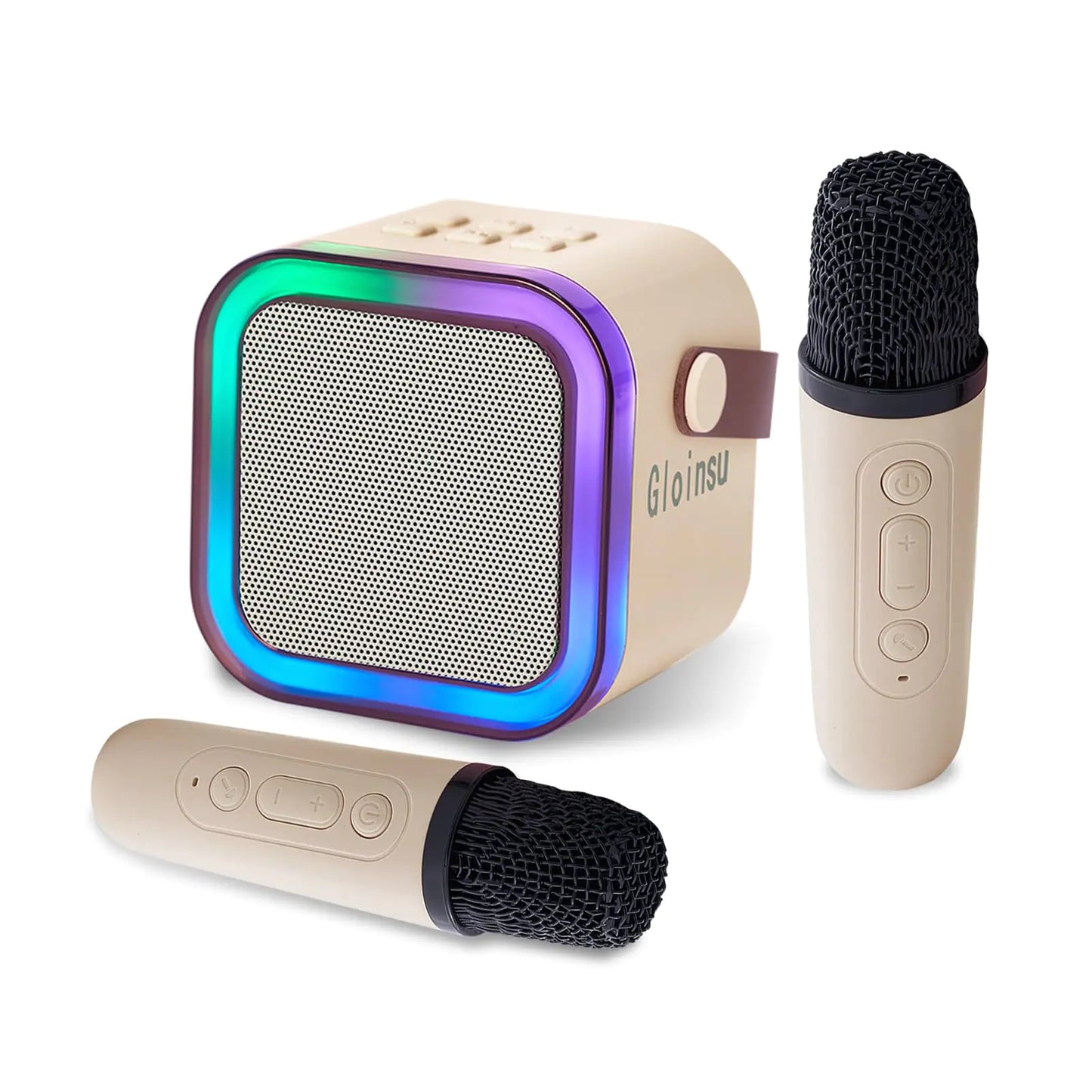Portable Karaoke Machine for Kids & Adults Bluetooth Mini Singing Microphone with 2 Wireless Mics & LED Light Show Compatible with All Smartphones Perfect for Birthdays Home Parties(Apricot)