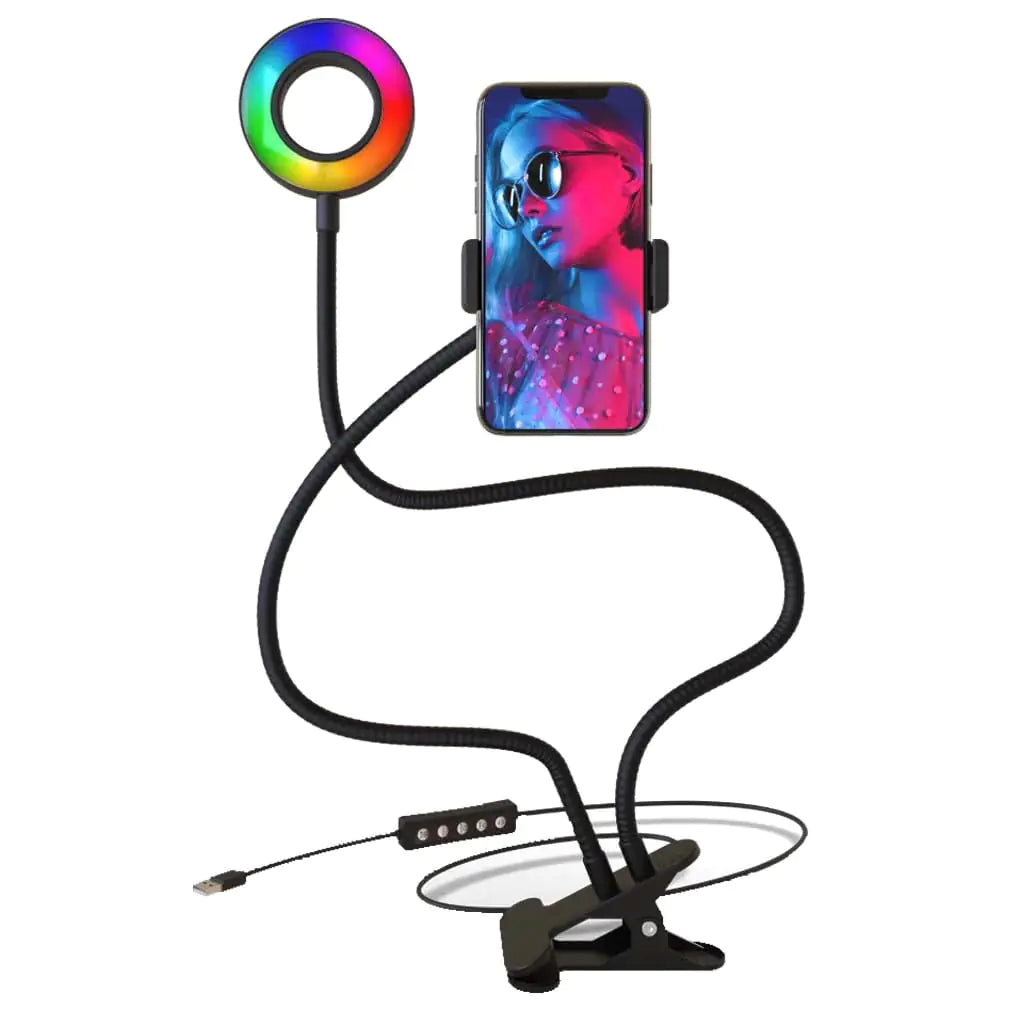 Bower WA-RGBDSKRL 24-in. Flexible White and RGB Ring Light with Smartphone Holder Black