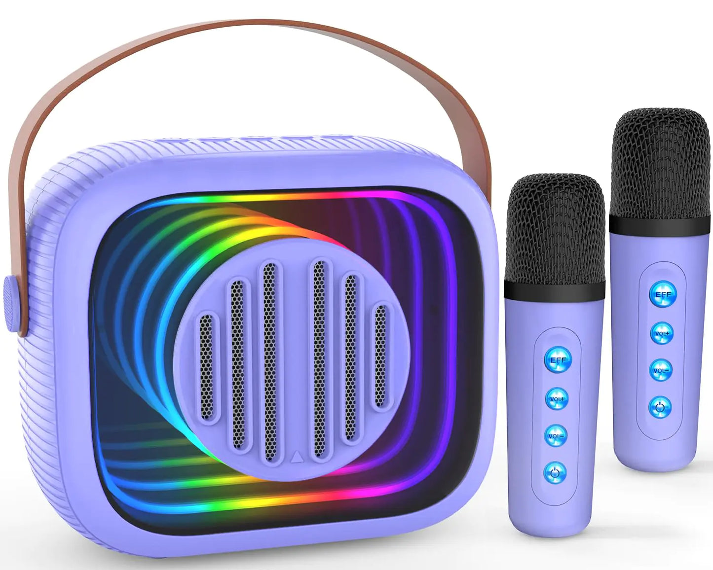 Karaoke Machine for Kids Adults Portable Mini Karaoke Speaker with 2 Wireless Microphones Stereo Sound and Colorful Lights Toys Birthday Gifts for Girls 4 5 6 7 8 9 10 Year Old (Purple)