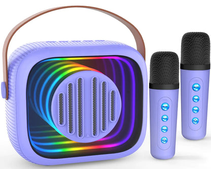 Karaoke Machine for Kids Adults Portable Mini Karaoke Speaker with 2 Wireless Microphones Stereo Sound and Colorful Lights Toys Birthday Gifts for Girls 4 5 6 7 8 9 10 Year Old (Purple)