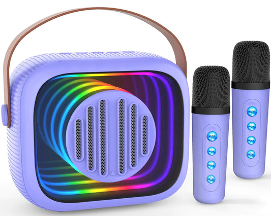 Karaoke Machine for Kids Adults Portable Mini Karaoke Speaker with 2 Wireless Microphones Stereo Sound and Colorful Lights Toys Birthday Gifts for Girls 4 5 6 7 8 9 10 Year Old (Purple)
