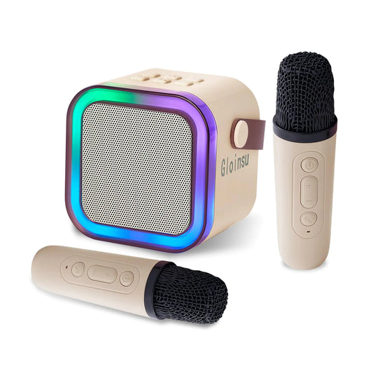 Portable Karaoke Machine for Kids & Adults Bluetooth Mini Singing Microphone with 2 Wireless Mics & LED Light Show Compatible with All Smartphones Perfect for Birthdays Home Parties（Apricot）